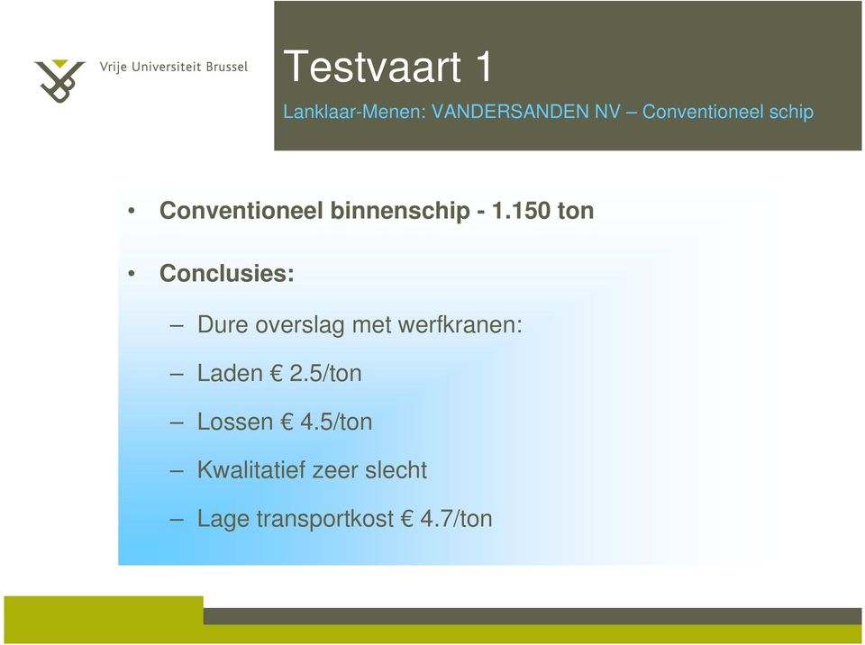 150 ton Conclusies: Dure overslag met werfkranen: Laden