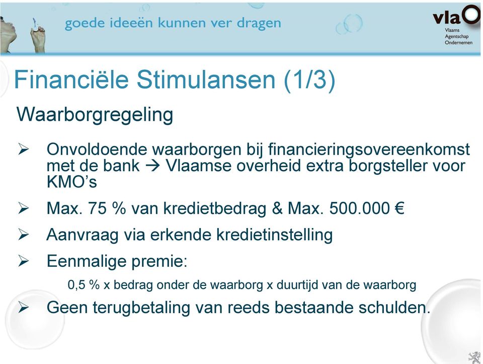 500.000 Aanvraag via erkende kredietinstelling Eenmalige premie: 0,5 % x bedrag