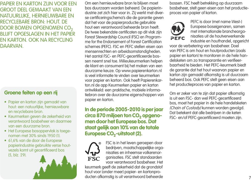 Keurmerken geven de zekerheid van verantwoord bosbeheer en daarmee van een duurzame bron. Het Europese bosoppervlak is toegenomen met 30% sinds 1950 (1).
