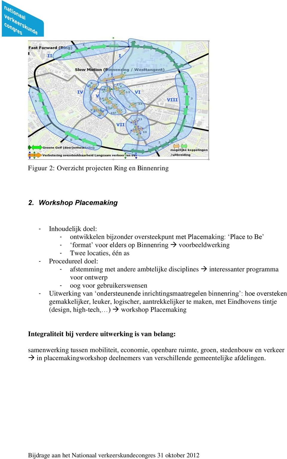 doel: - afstemming met andere ambtelijke disciplines interessanter programma voor ontwerp - oog voor gebruikerswensen - Uitwerking van ondersteunende inrichtingsmaatregelen binnenring : hoe