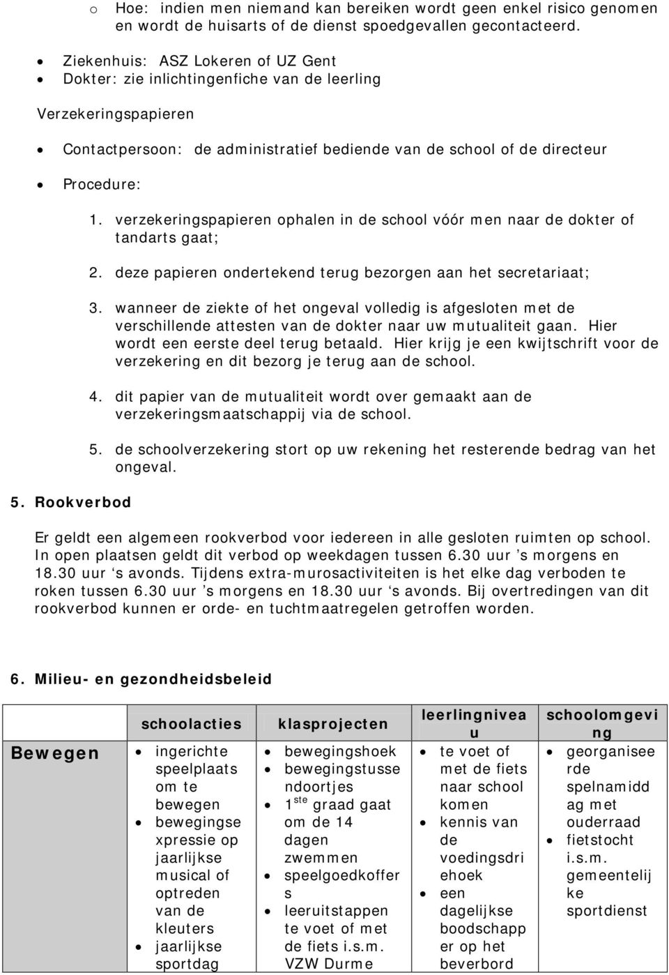 verzekeringspapieren ophalen in school vóór men naar dokter of tandarts gaat; 2. ze papieren onrtekend terug bezorgen aan secretariaat; 3.