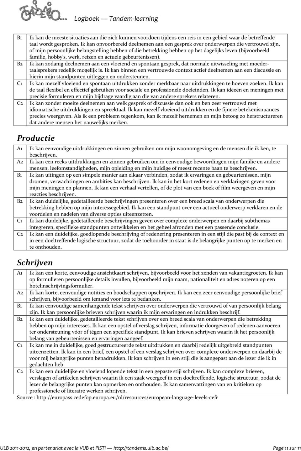 hobby's, werk, reizen en actuele gebeurtenissen). Ik kan zodanig deelnemen aan een vloeiend en spontaan gesprek, dat normale uitwisseling met moedertaalsprekers redelijk mogelijk is.