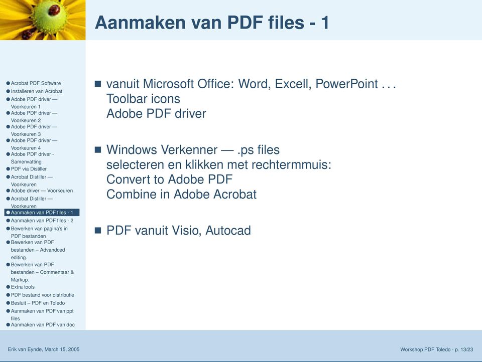 .. Toolbar icons Adobe PDF driver Windows Verkenner.
