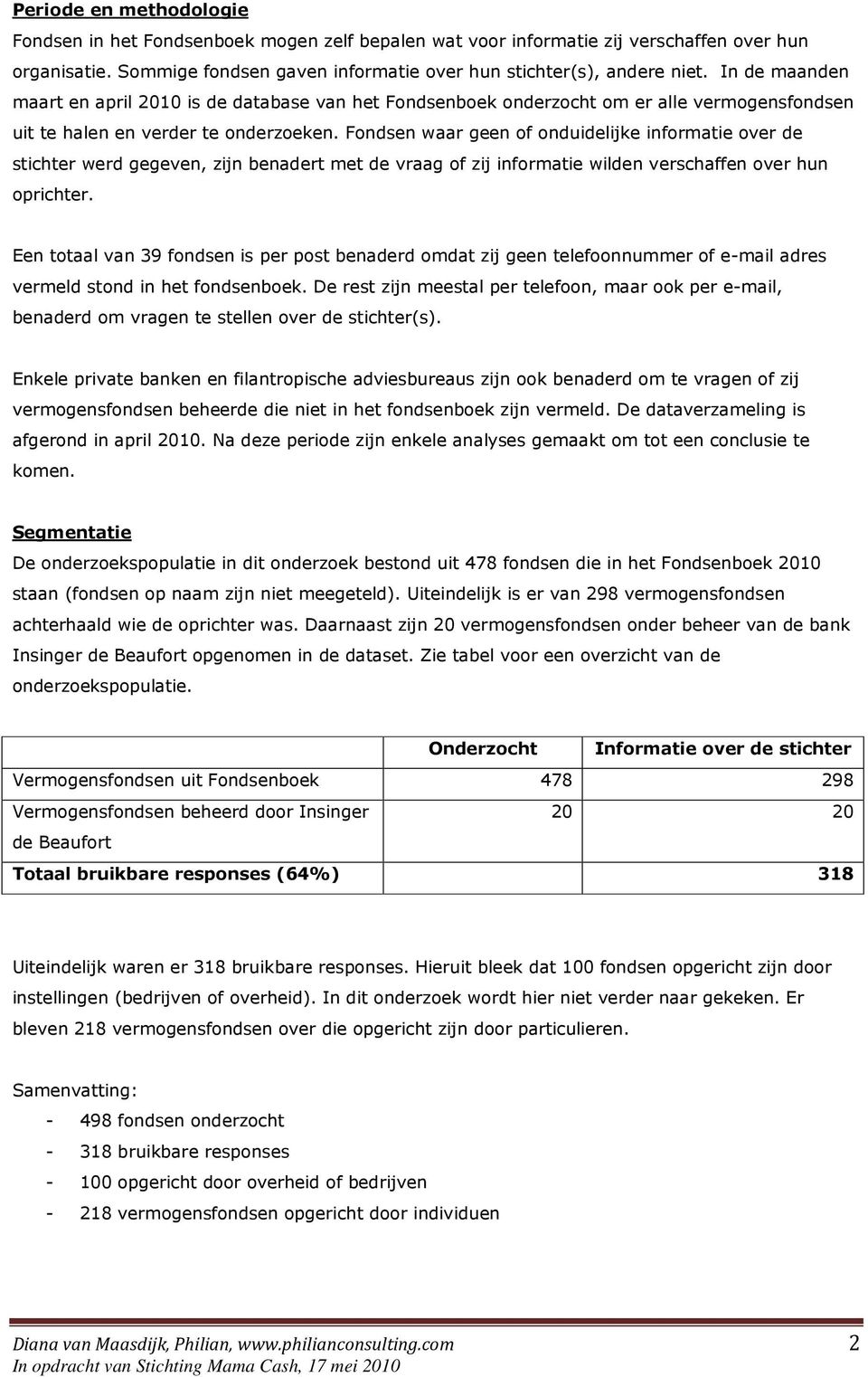 Fondsen waar geen of onduidelijke informatie over de stichter werd gegeven, zijn benadert met de vraag of zij informatie wilden verschaffen over hun oprichter.