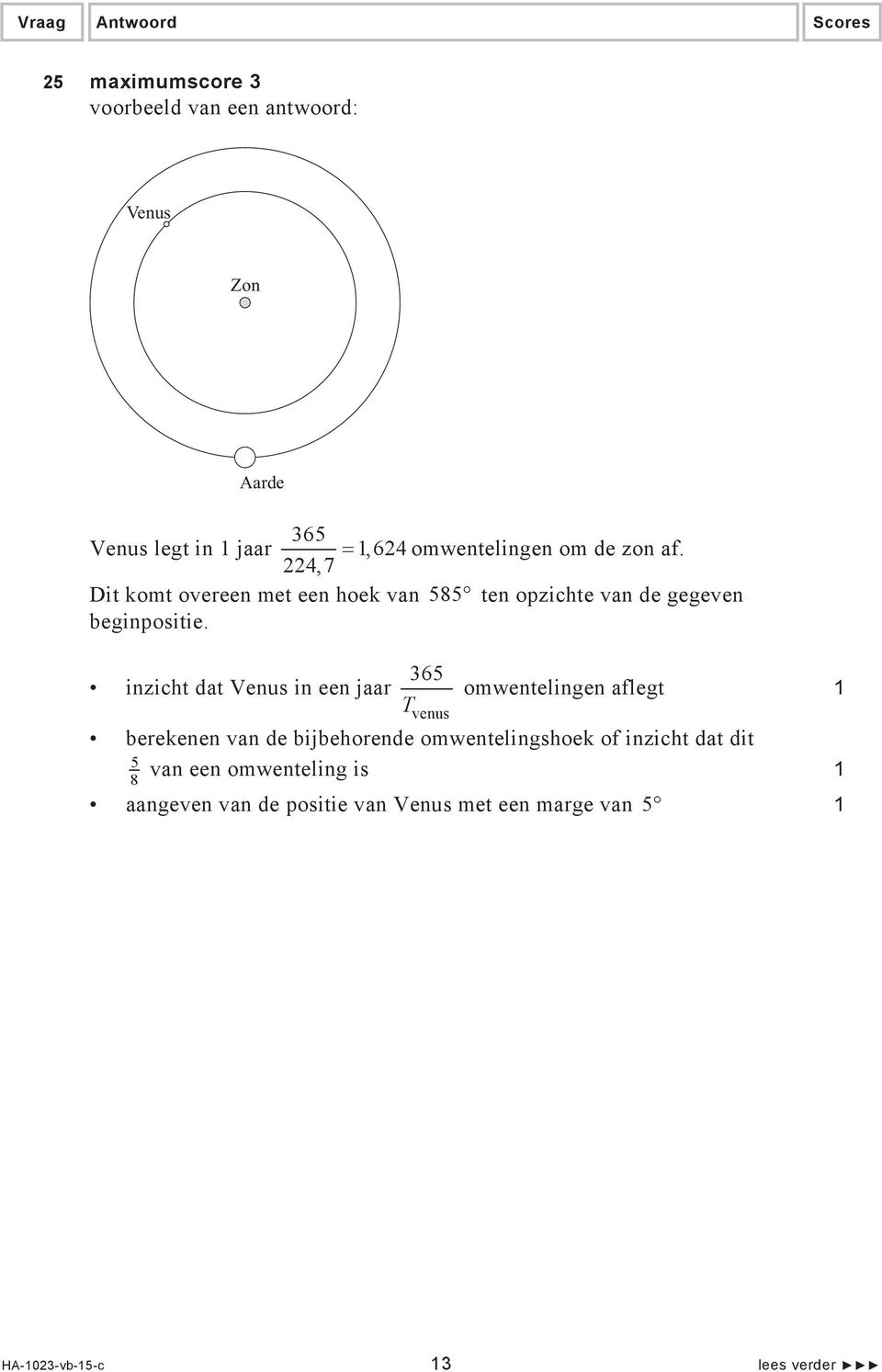 365 inzicht dat Venus in een jaar omwentelingen aflegt Tvenus berekenen van de bijbehorende