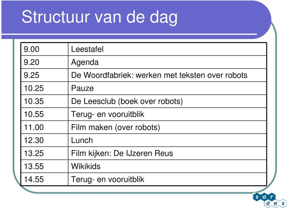 35 De Leesclub (boek over robots) 10.55 Terug- en vooruitblik 11.