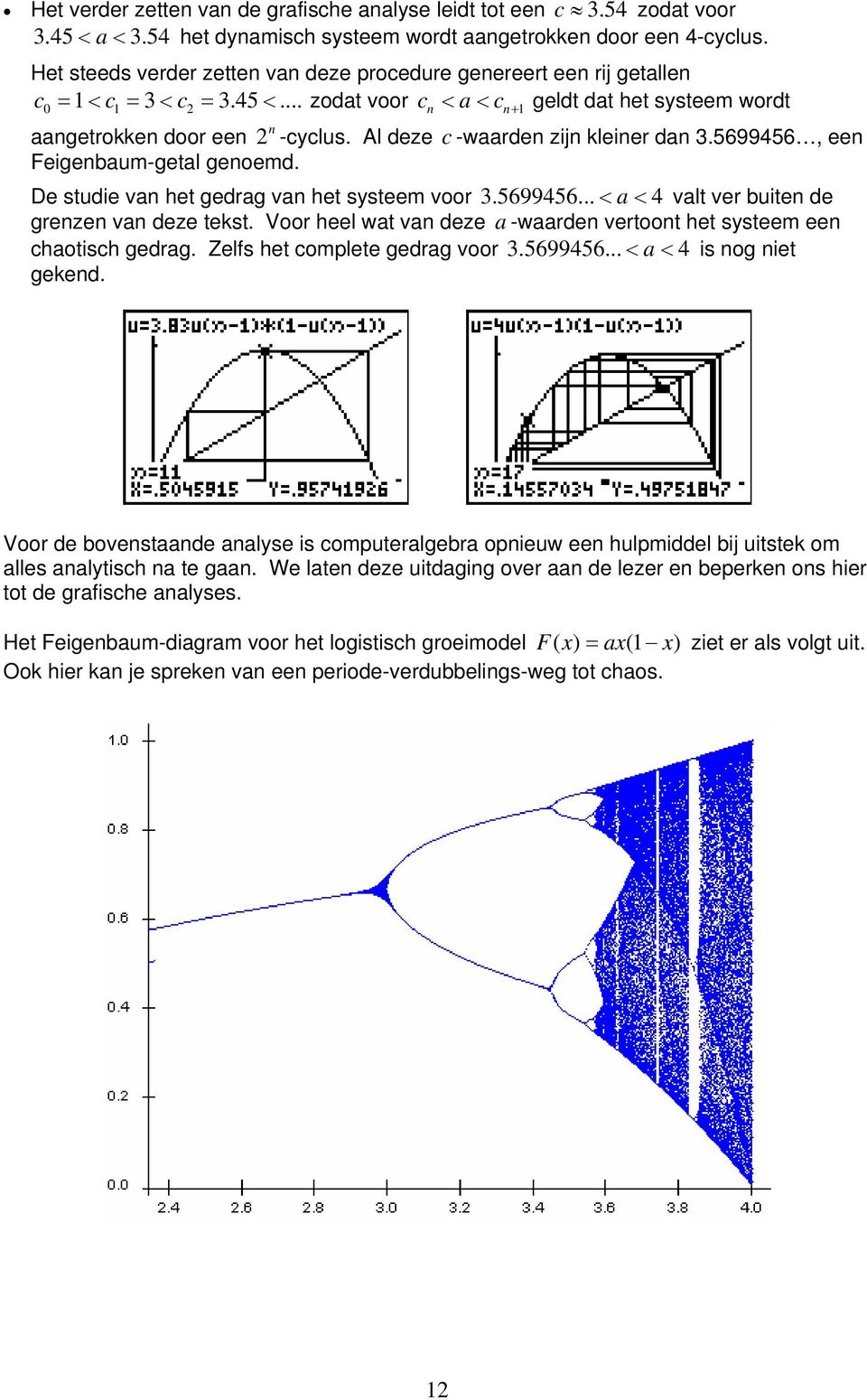 va het systeem voor 369946 < a < 4 valt ver buite de greze va deze tekst Voor heel wat va deze a -waarde vertoot het systeem ee chaotisch gedrag Zelfs het complete gedrag voor 369946 < a < 4 is og