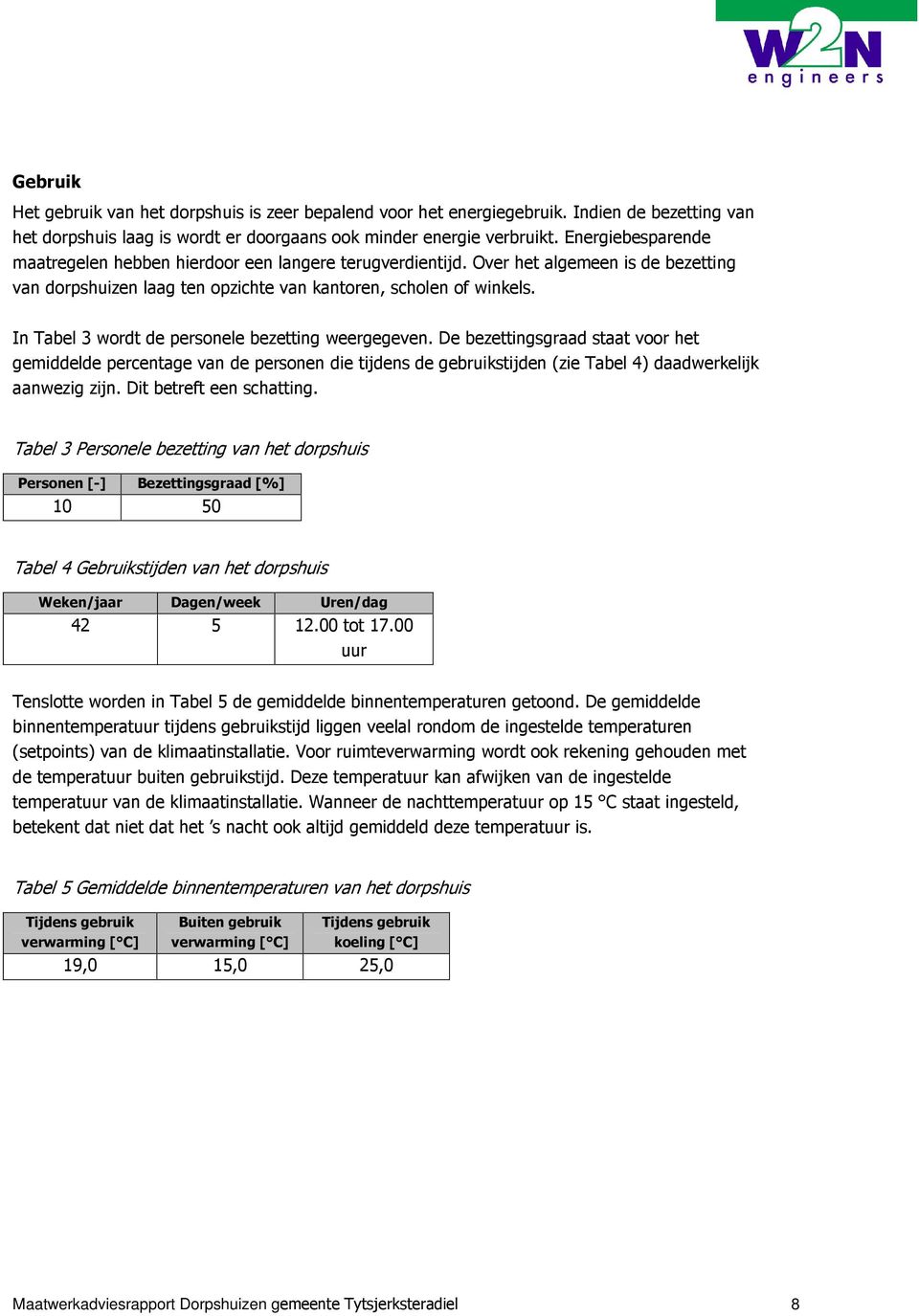 In Tabel 3 wordt de personele bezetting weergegeven. De bezettingsgraad staat voor het gemiddelde percentage van de personen die tijdens de gebruikstijden (zie Tabel 4) daadwerkelijk aanwezig zijn.