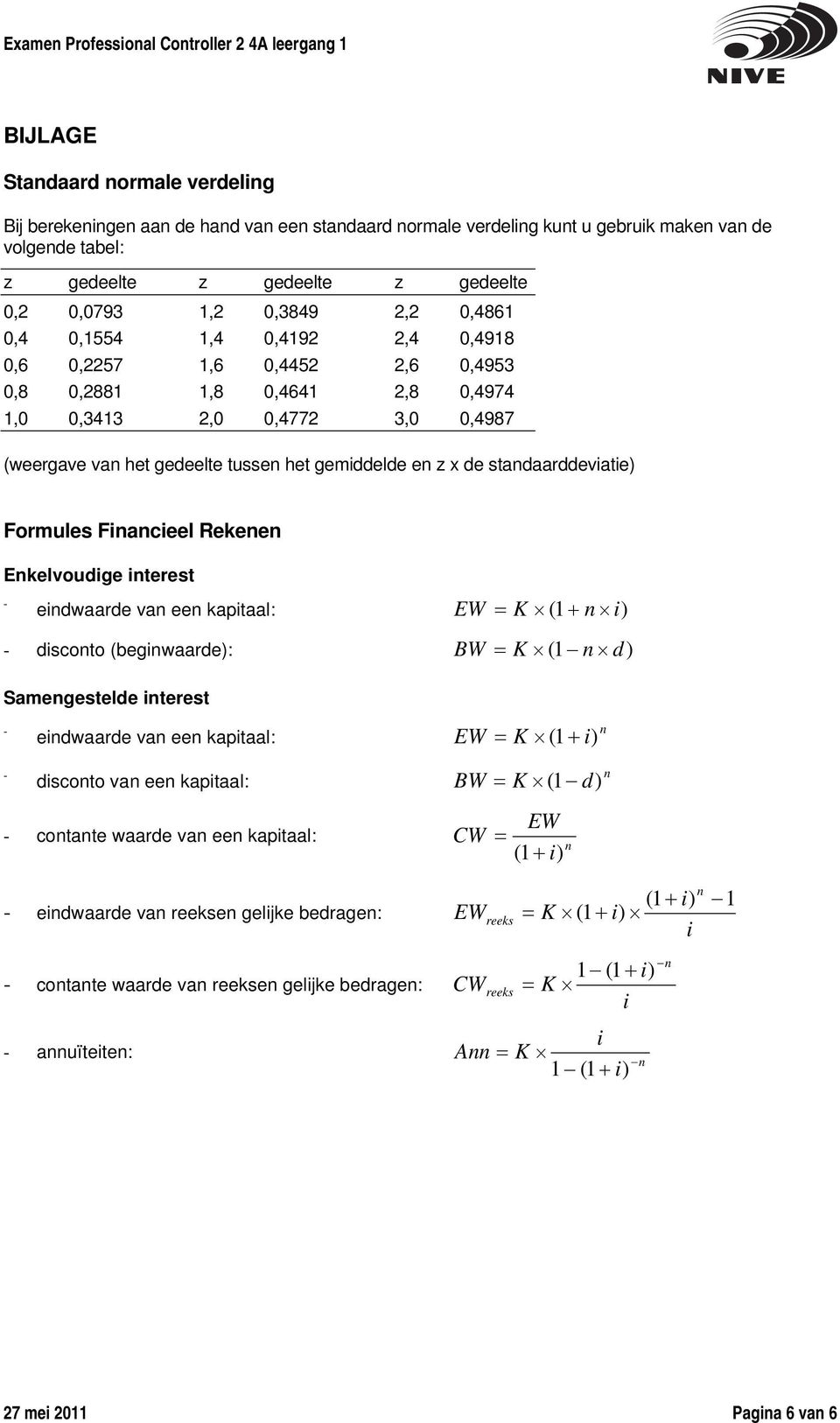 stadaarddeviatie) Formules Fiacieel Rekee Ekelvoudige iterest - eidwaarde va ee kapitaal: EW = K ( 1+ i) - discoto (begiwaarde): BW = K ( 1 d) Samegestelde iterest - eidwaarde va ee kapitaal: EW = K