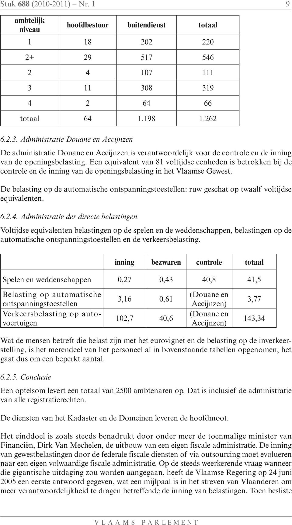 Een equivalent van 81 voltijdse eenheden is betrokken bij de controle en de inning van de openingsbelasting in het Vlaamse Gewest.