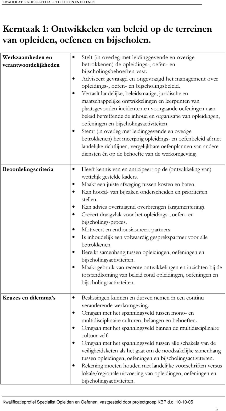 Adviseert gevraagd en ongevraagd het management over opleidings-, oefen- en bijscholingsbeleid.