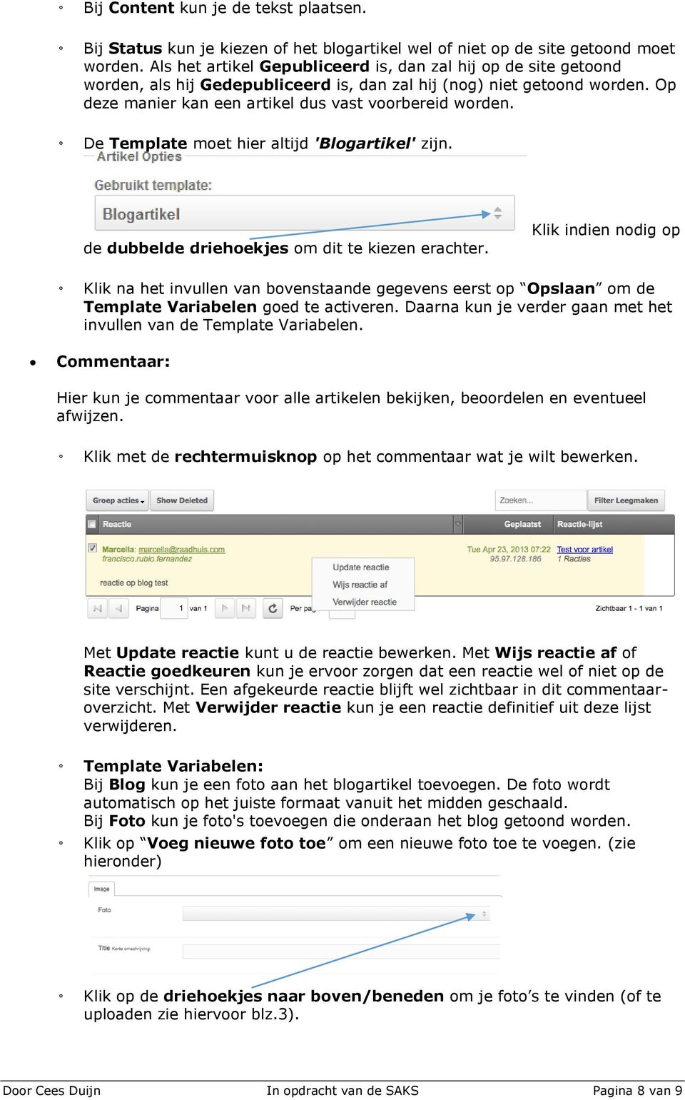 De Template moet hier altijd 'Blogartikel' zijn. de dubbelde driehoekjes om dit te kiezen erachter.