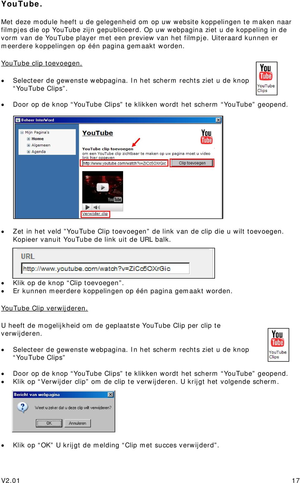 Selecteer de gewenste webpagina. In het scherm rechts ziet u de knop YouTube Clips. Door op de knop YouTube Clips te klikken wordt het scherm YouTube geopend.