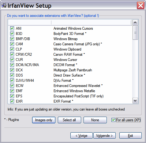 IrfanView installeren Hier Hier moet moet je je bepalen met met welke welke bestandsformaten je je