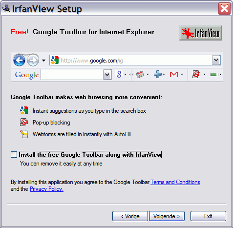 IrfanView installeren Beletten dat dat je je pc pc ongewenst een een programma van van Google Googleerbij erbij installeert.