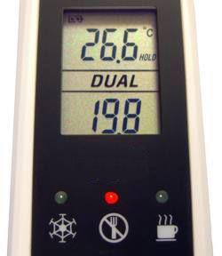 Meetfuncties De infrarode voedselthermometer combineert oppervlaktetemperatuurmeting (Scan) met kerntemperatuurmetingen in slechts één thermometer.