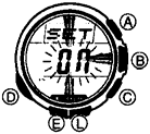 2894-3 Luchtdruk- en temperatuurmetingen uitvoeren Als u in de tijdfunctie of in een van de andere meetfuncties op B drukt, selecteert u de luchtdruk/thermometerfunctie en start het horloge