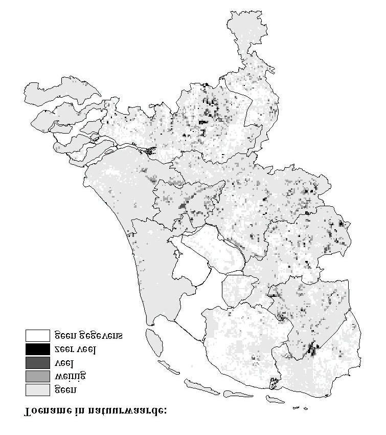 Figuur 3.4. Toename in natuurwaarde bij stopzetting van alle grondwaterwinningen, zoals berekend met NAGROM+DEMNAT-2.1. Uit: Runhaar 1999, op basis gegevens RIZA.