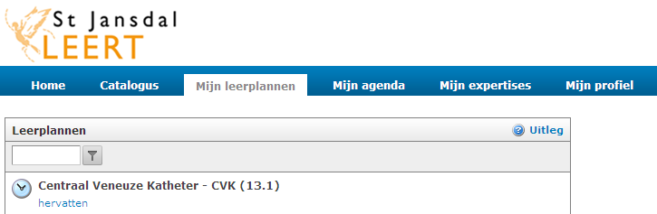 2. Een e-learning module hervatten ls je je al eens voor een e-learning module hebt geregistreerd, verschijnt deze voortaan onder het tabblad Mijn leerplannen. 1 Klik op het tabblad Mijn leerplannen.