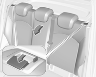 68 Opbergen Bagageruimte Bagageruimte vergroten De rugleuningen van de achterbank kunnen in twee standen worden vergrendeld. Rechtop vergrendelen bij het vervoeren van volumineuze voorwerpen.