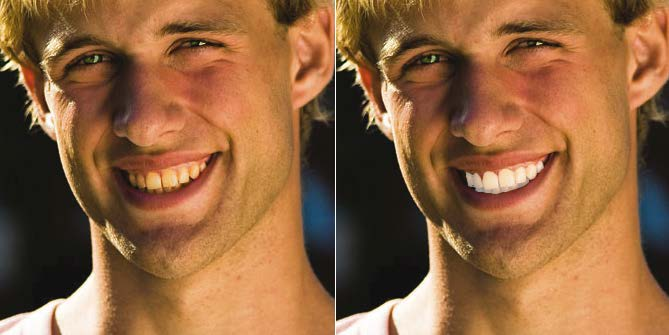Tanden witter maken Kleurtoon/verzadiging Magnetische Lasso Opdracht 8 Maak de tanden van een persoon witter met behulp van kleurtoon/verzadiging. Selectie Gebruik voor 6A en 6B dezelfde foto.