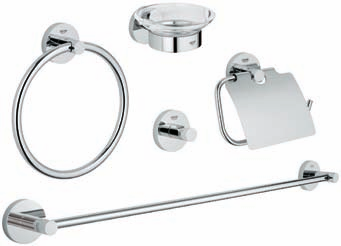 40 775 001 Accessoireset 3-in-1 bestaat uit: handoekhouder, 600 mm (40 366 001) haak (40 364 001) toiletrolhouder (40 367 001) 40 776 001 Accessoireset 4-in-1 bestaat uit: handdoekring (40 365 001)