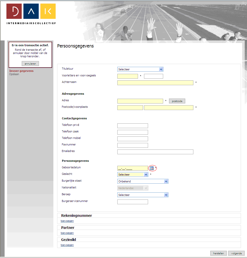 3. Aanvragen van een polis In de webapplicatie vormt de relatie de sleutel tot alle functionaliteiten binnen het pakket. Het is daarom ook van belang eerst een relatie te selecteren of op te voeren.