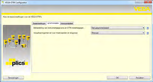 5 Inregeling Fig. 10: DTM-configurator: configuratie van de datasynchronisatie U vindt deze in de Windows-programmagroep VEGA-DTM Tools.