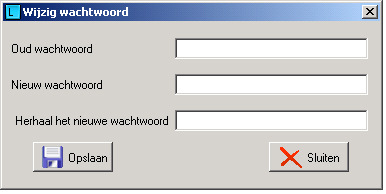 5.2 Wachtwoord wijzigen Klik op "wachtwoord" vanuit het hoofdscherm. Vul het "oude" wachtwoord in. (indien u deze nog niet gewijzigd heeft is dat: "klankie") Vul twee keer uw nieuwe wachtwoord in.