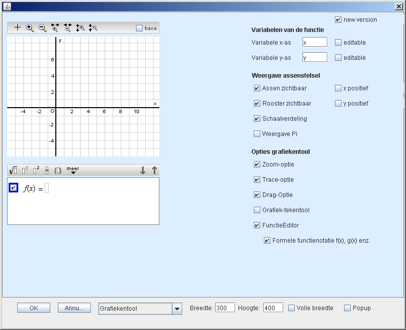 OK Hiermee worden de gemaakte instellingen bevestigd en het instellingenvenster wordt onzichtbaar. Het kan opnieuw worden geopend door op de ingevoegde component te klikken in de editor.