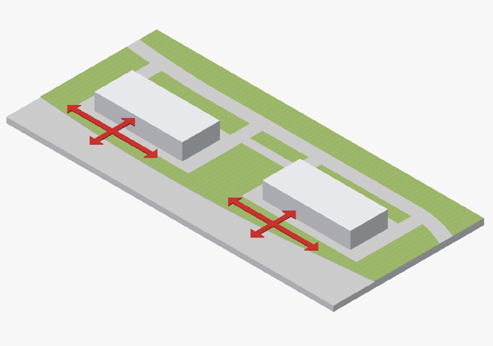 Detailkaart en voorbeeldverkaveling bedrijfsverzamelgebouwen rooilijn 3 m uit erfgrens hoofdrichting & orientatie hoofdrichting & orientatie kavelgrens Kwaliteit van Bouwen de