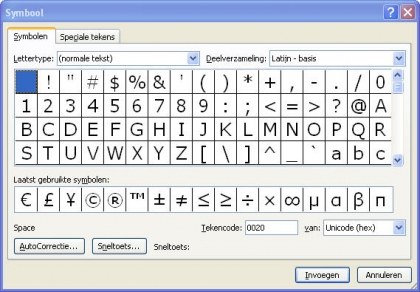 Oefening: Symbolen 1. Klik op het tabblad >Invoegen en klik op >Symbool. 2. Klik op een symbool en het wordt in je tekst ingevoegd op de plek waar je cursor staat. 3.