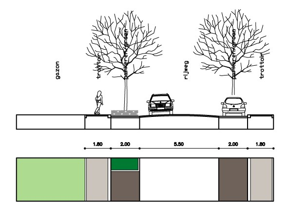 St. Antoniusplein Mauritslaan Optie A 2 zijdig trottoir 2 zijdig parkeren + bomen Nieuwe