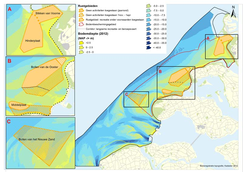 Natura 2000 Beheerplan Voordelta 2015-2021 september 2015 Figuur 5.1 Rustgebieden en bodembeschermingsgebied in de Voordelta (2015-2021) 5.