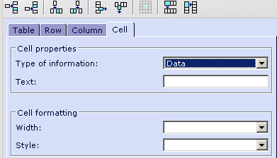 5. Tabblad Cell Achter Type of information kan geselecteerd worden: Data en Header. Wanneer Data wordt geselecteerd, kan achter Text tekst worden ingevuld.