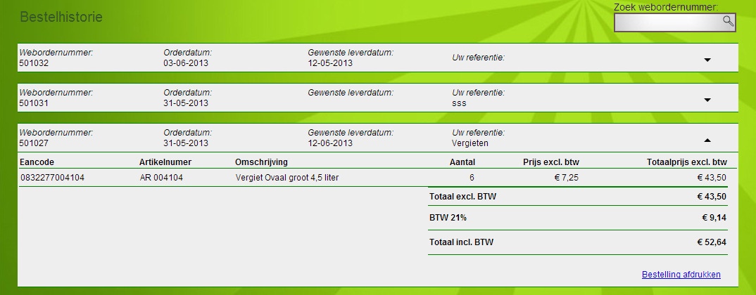 Klik op de knop Versturen om uw bestelling definitief te plaatsen.