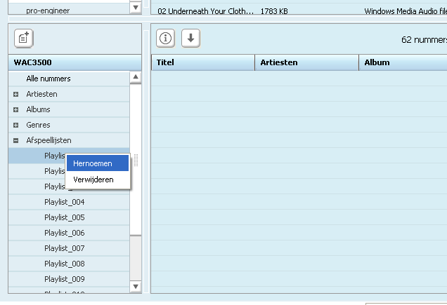 Afspeellijsten maken met uw favoriete muziek U kunt tot 99 afspeellijsten maken met uw favoriete nummers in de gewenste volgorde. Een afspeellijst maken Klik op de knop in het apparaatvenster.