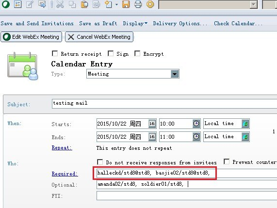 Een vergadering plannen Deelnemers uitnodigen WebEx-productiviteitstools voegt de geplande vergadering toe aan uw Lotus Notes-agenda en de openbare agenda op uw WebEx-site.