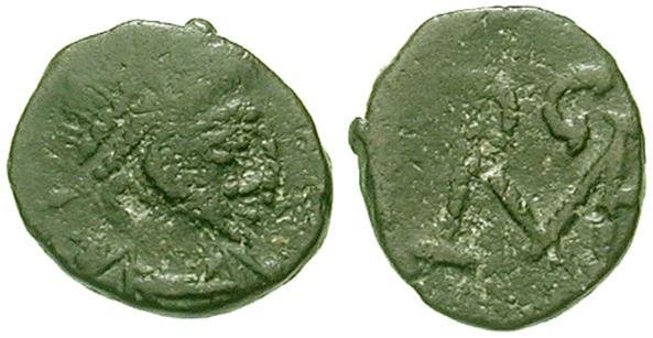 Libius Severus op de voorkant van deze munt, die door Ricimer is laten slaan. Op de achterkant het monogram van Ricimer. Libius Severus (? - 15 augustus?
