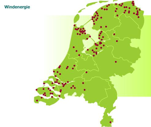 figuur 1: Plekken waarop (grote) windturbines in Nederland te vinden zijn: Bron: www.duurzame-energie.
