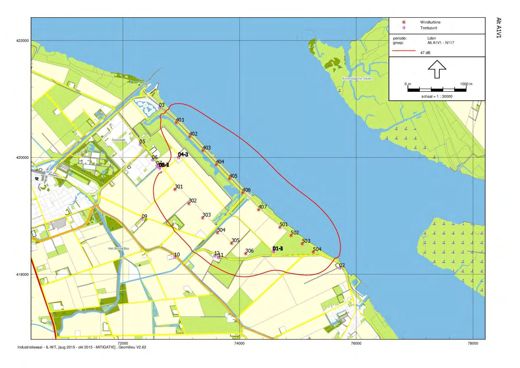 BIJLAGE 23 GELUIDCONTOUR A1V1 - N117-47 DB - MITIGATIE