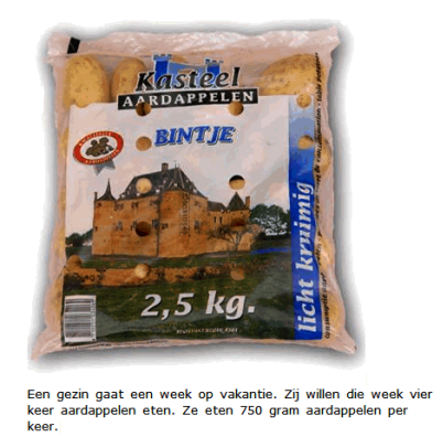 Opgave coe 2F - 2014 Een gezin gaat een week op vakantie. Zij willen die week vier keer aardappelen eten.