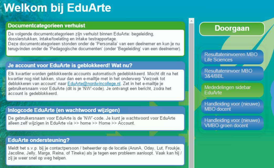 Starten met EduArte: 3 Start internet op met Mozilla Firefox. Ga naar http://eduarte.nordwincollege.
