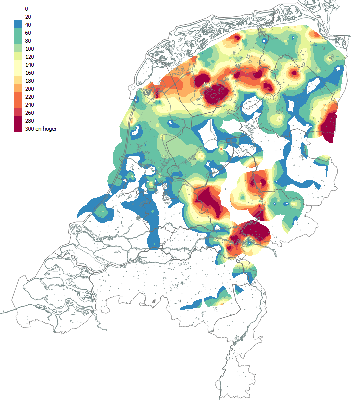 5.1.2 Klasse II/III Deze klasse kenmerkt zich door een noordelijk gebied met hoge waarden en een zuidelijk gelegen gebied met hoge waarden.