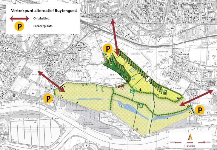 Figuur 9 Vertrekpunt alternatief Buytengoed Buytengoed In het alternatief Buytengoed is het principe voor menging van hoogwaardige natuur en recreatief gebruik geïnspireerd op landgoederen zoals in