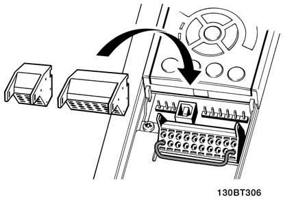 Verwijder de klemafdekking met behulp van een schroevendraaier (zie afbeelding).