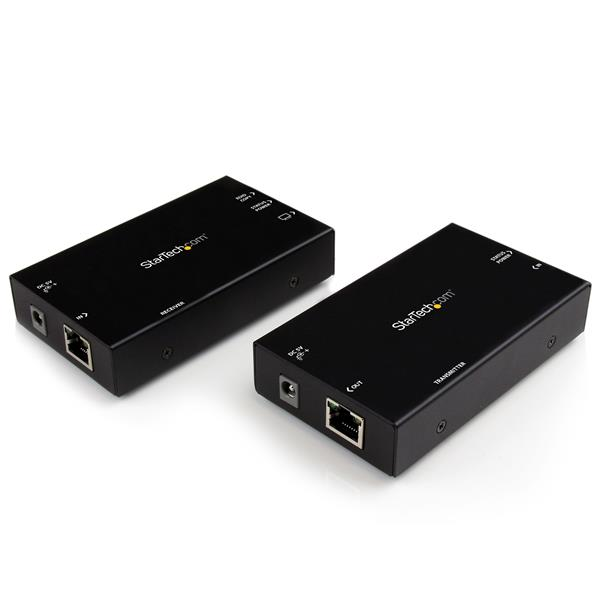 HDMI-naar-CAT5 extender met optionele repeaterfunctie en audio 1080p / 1920x1080 Product ID: ST12MHDDC Met de ST12MHDDC HDMI -naar-cat5-extenderset kunt u een HDMI audio- en videosignaal uitbreiden