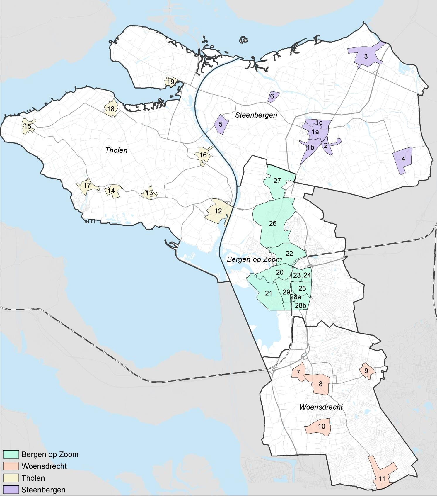 Steenbergen Woensdrecht Tholen Bergen op Zoom 1a. Steenbergen Centrum 7. Woensdrecht 12. Tholen 20. Centrum 1b. Steenbergen Zuid 8. Hoogerheide 13. Poortvliet 21. Bergse Plaat 1c. Steenbergen Noord 9.