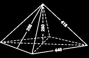 Opgave 8 De Grote Piramide (van Gizeh) is de middelste van de drie piramides. Op het plaatje hieronder vind je de afmetingen van deze piramide.