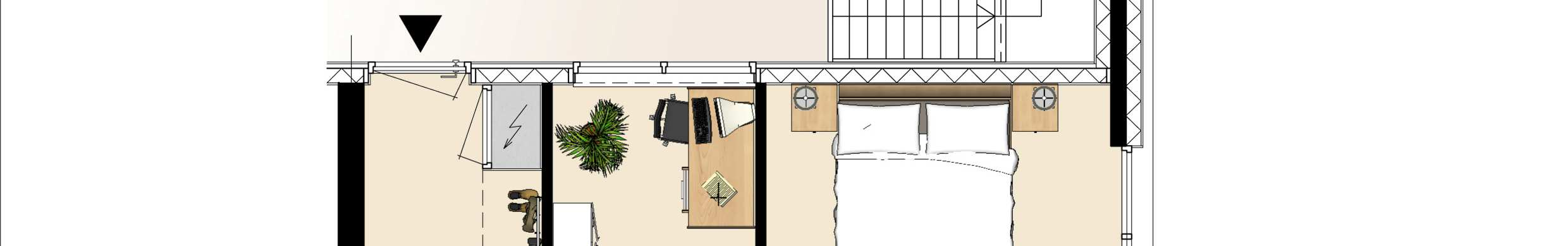 Tekening met interieur optie 2: slaapkamer